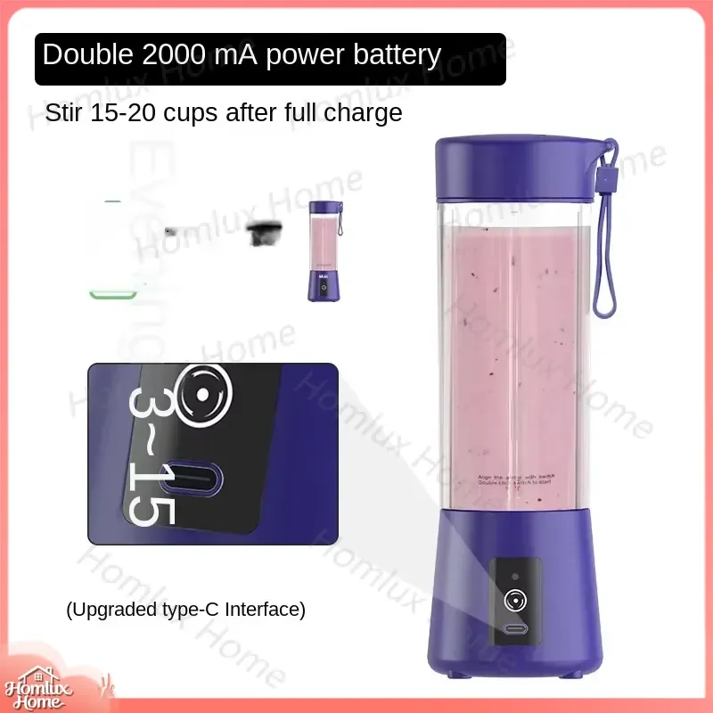 Portable Juicer USB Rechargeable Mini Blender for Smoothies Fruit Vegetable Juice Cup Stainless Steel Blade