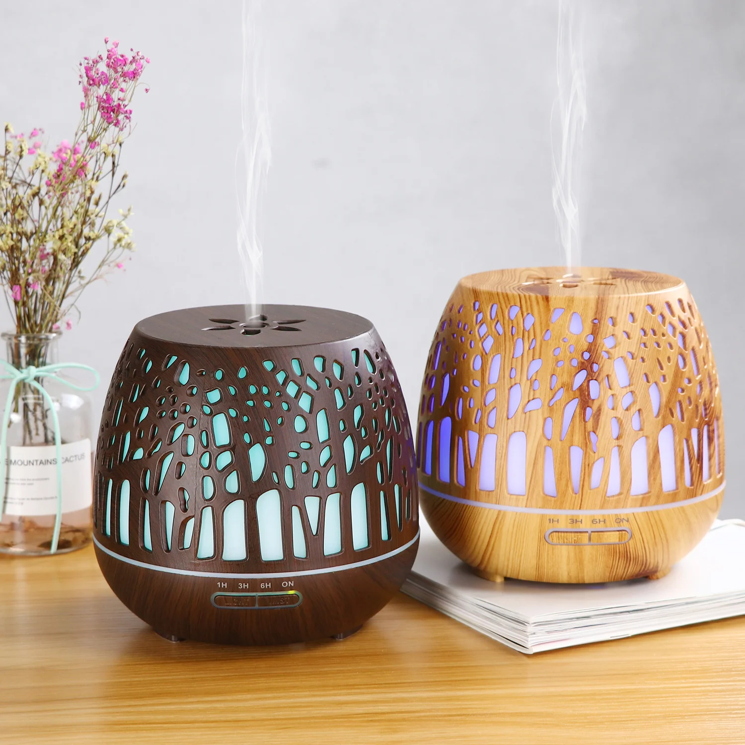 7 Led Changed Light Steaming Machine Humidifier Electric Air Essential Oil Aroma Home Fragrance Wood Diffuser Ultrasonic