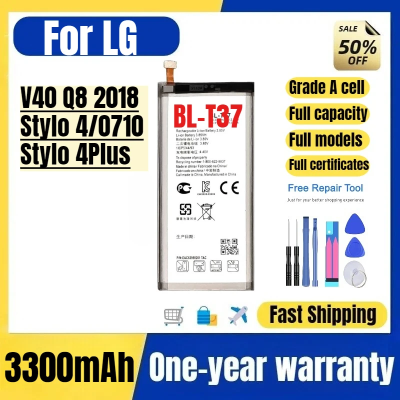 

Аккумулятор BL-T37 для LG V40 Q8 2018/Stylo 4/0710/Stylo 4 Plus, высококачественная замена, класс А, с инструментами