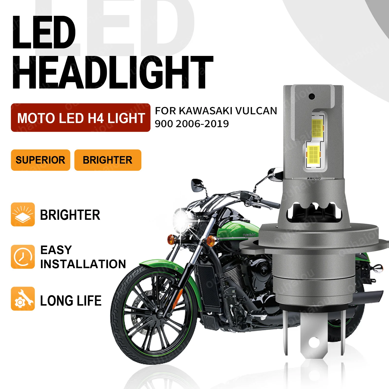 

Motorcycle LED Headlight 12V H4 Super Bright For Kawasaki Vulcan 900 2006 2007 2008 2009 2010 2011 2012 2013 2014 2015 2016-2019