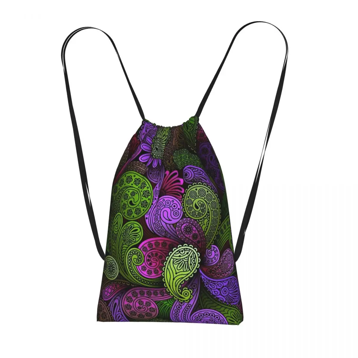 Colorful Paisley Mandala Backpacks Fashion Drawstring Bundle Pocket Sports Bag Book Bags for Travel School