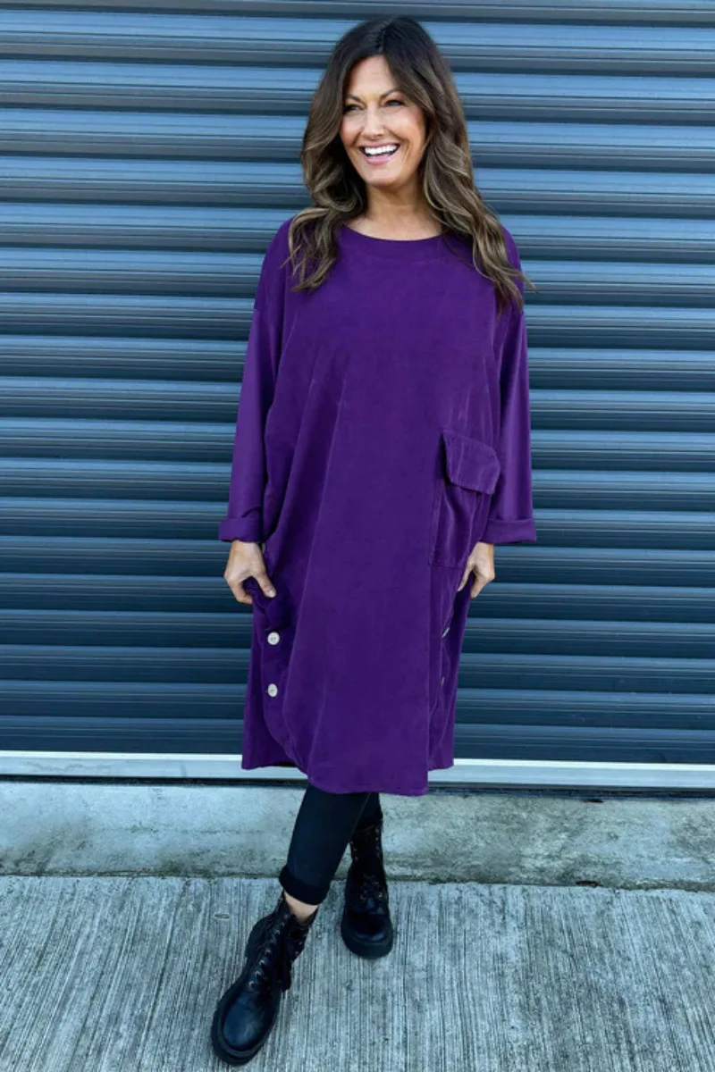 

Autumn Winter New Women's Fashion Casual Dresses Solid Color O-Neck Long Sleeve Pullover Loose Pocket Women Commuter Dress
