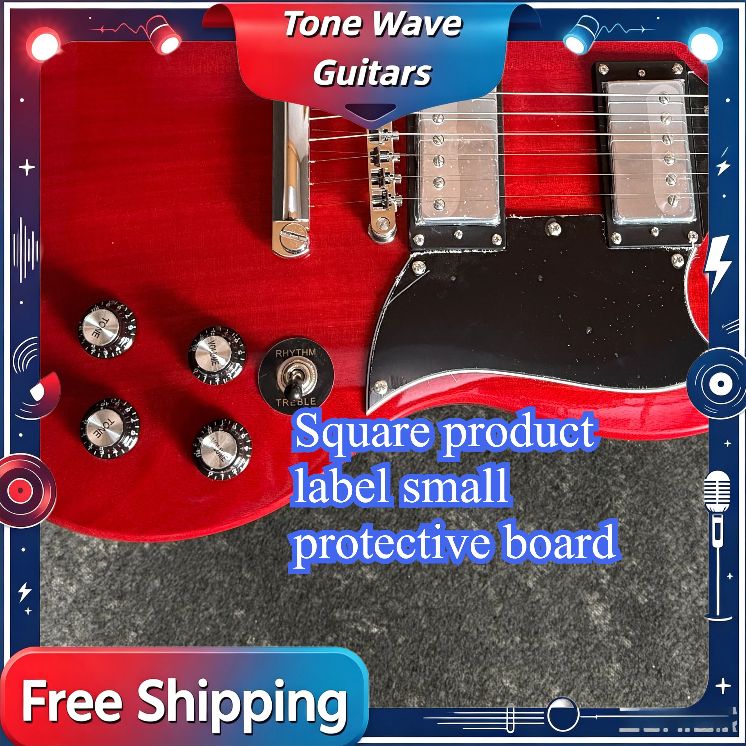 HOT Fixed Bridge SG0015 Electric Guitar Black Small Protective Board Rosewood Fingerboard HH Microphone  Square Product Label