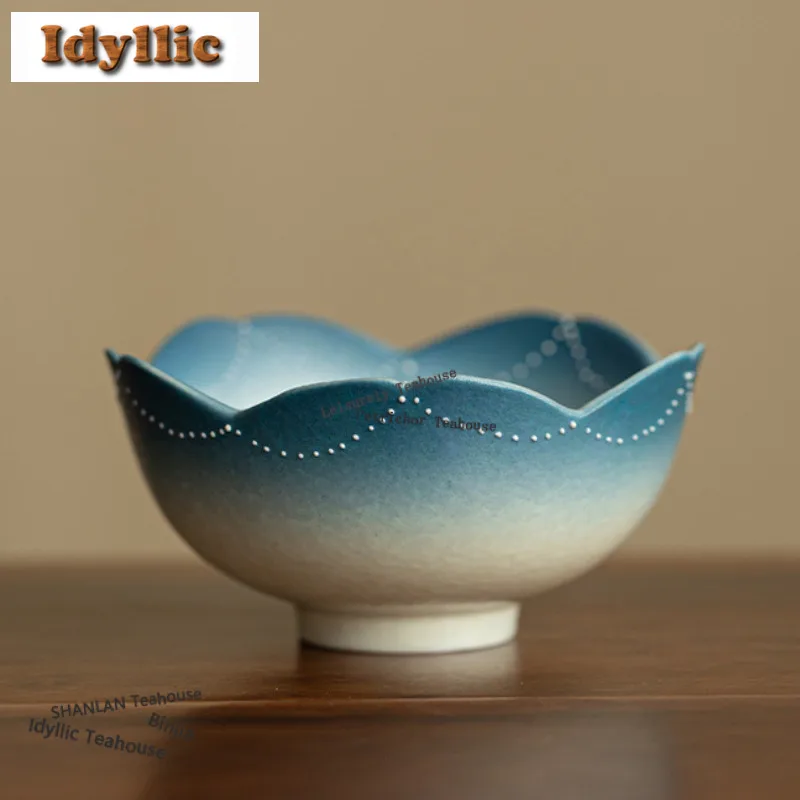 

110ml Hand-painted Gradient Peony Teacup Luxury Tea Bowl Water Jug Tea-tasting Meditation Cup Chazhan Master Cups Drinkware Gift