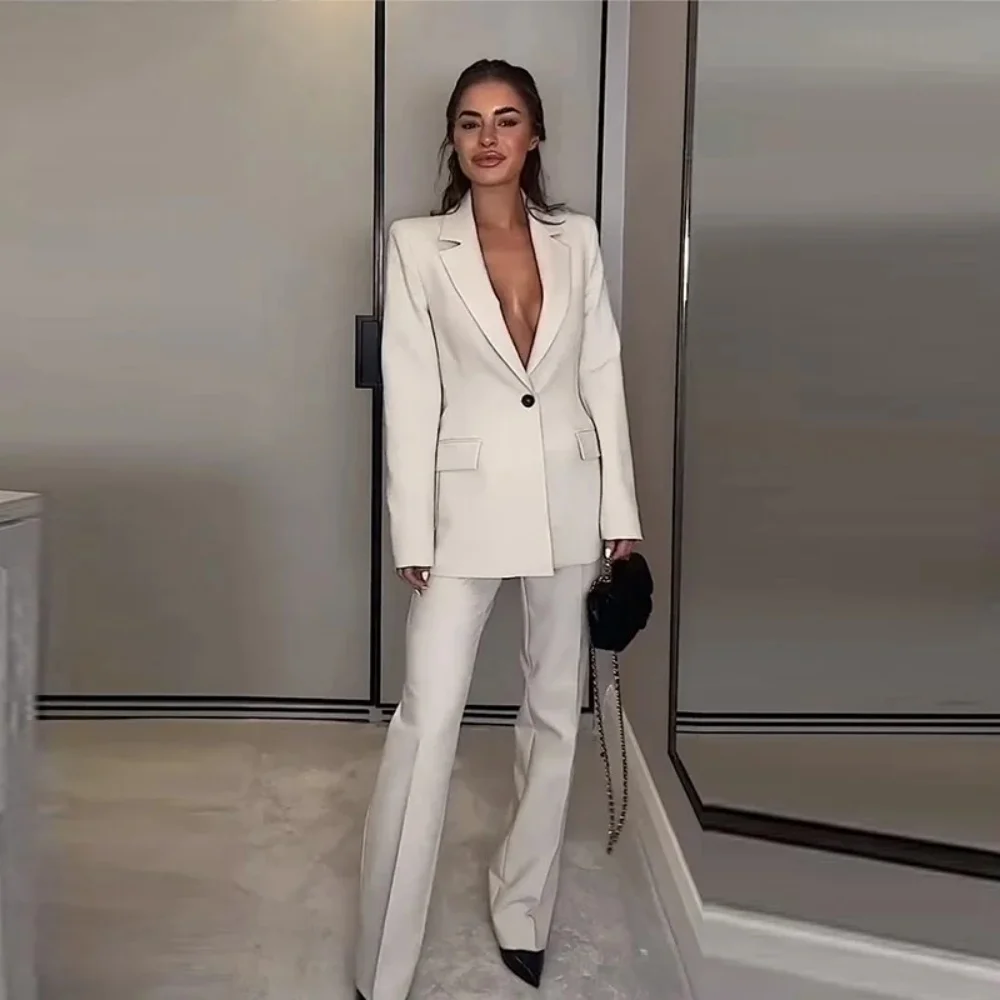 Women Suits 2 Piece Chic Lapel Single Breasted Female Clothing Wedding Party Daily Office Work Pants Sets