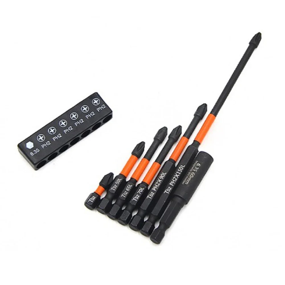 7pc 25-150mm Non-slip PH2 Magnetic Batch Head Cross Screwdriver Cross Screw Driver Non-Slip Extension Rod Hand Tools