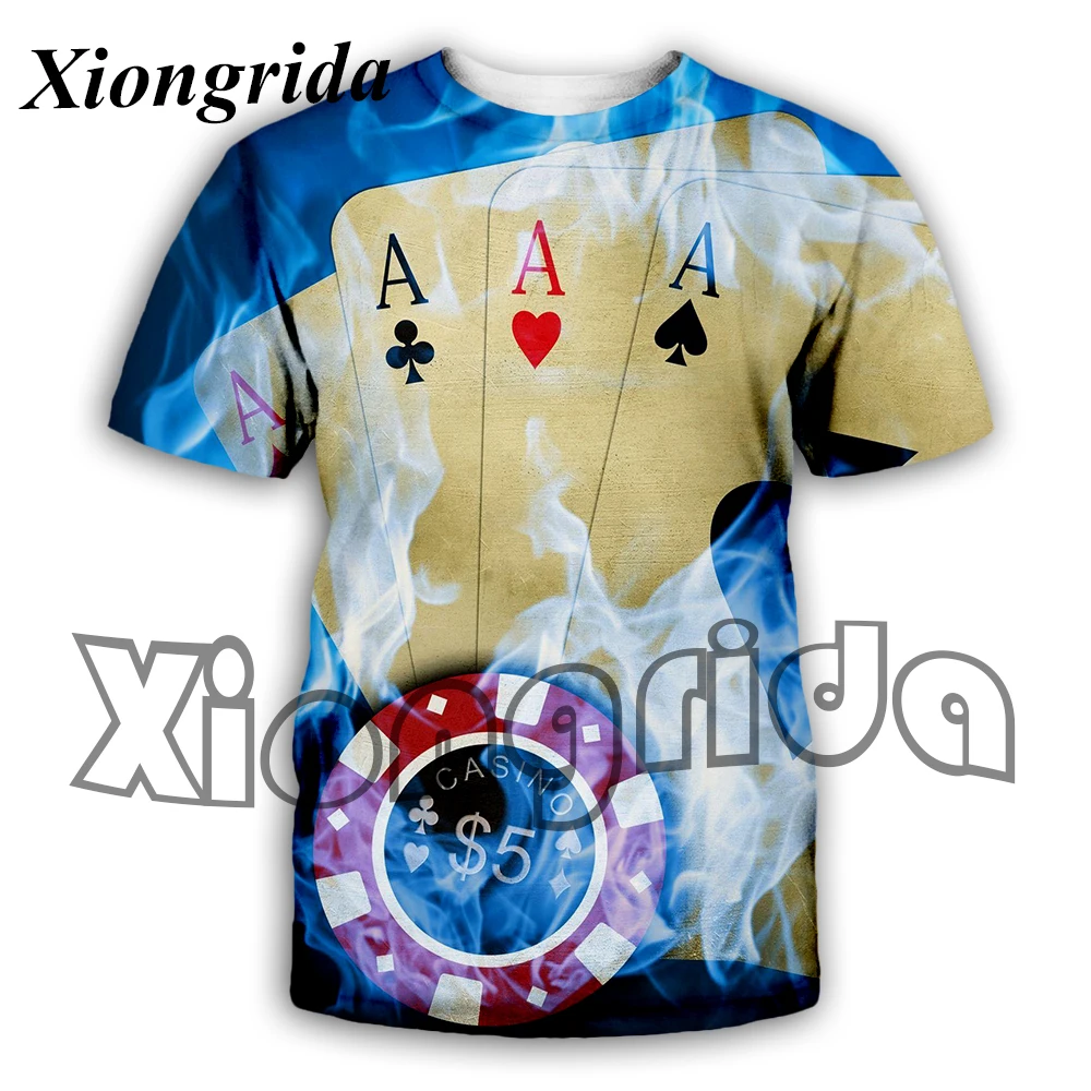 

Mens Poker Print T Shirts Novelty 3D Playing Cards Print Short Sleeve Casual Tees Summer Hawaiian Beach Top Streetwear New