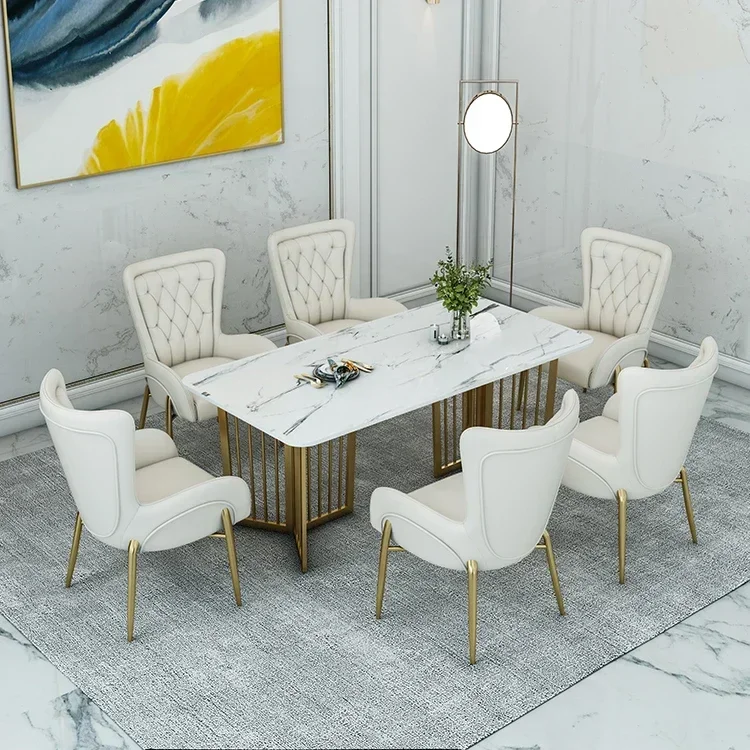 

for Nordic style dining room furniture marble dining table or stone top with gold stainless steel metal leg table