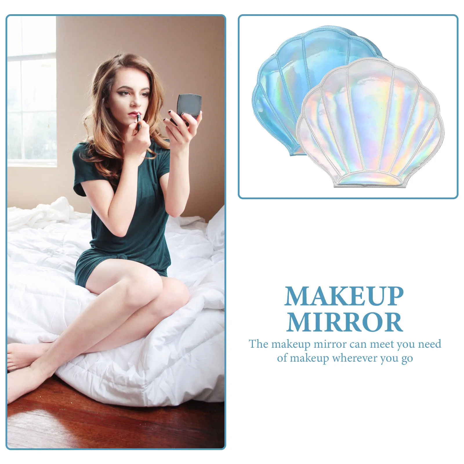 

2Pcs Travel Makeup Mirror Shell Shaped Portable Compact Folding Double Sided Handheld Mirror for Outdoor Use Makeup Supplies