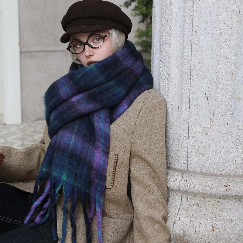 

New Brand Ins Stripted Imitation Cashmere Warm Women's Scarf Autumn Winter Mohair Retro Tassel Thickened Thermal Muffler Female