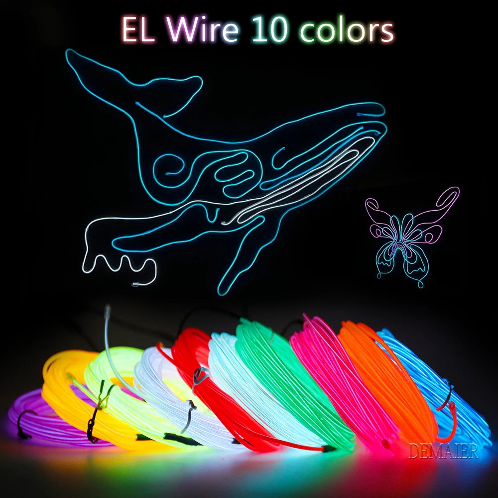 EL Draht Seil Rohr Neon Licht Dance Party Decor Licht neon LED lampe el wire Flexible Streifen shape 1M/2M/3M/5M/10M/15