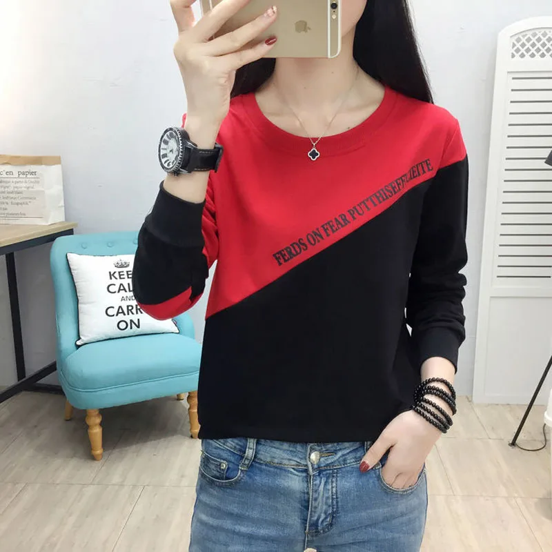 

New Autumn and Winter Fashion Trend Color Matching Round Neck Loose and Versatile Simple Casual Long Sleeved Women's Sweater