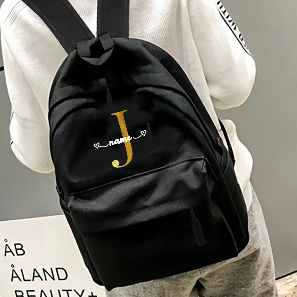 Personalized Customized Black Backpack Large Capacity Travel Hiking Backpack Casual Travel Backpack Gold Letter Series