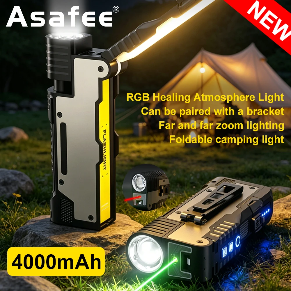 Asafee M20 Multi-functional Foldable Magnet Flashlight 3 Lighting Modes  Rechargeable Torch RGB Atmosphere LED  Work Flashlight