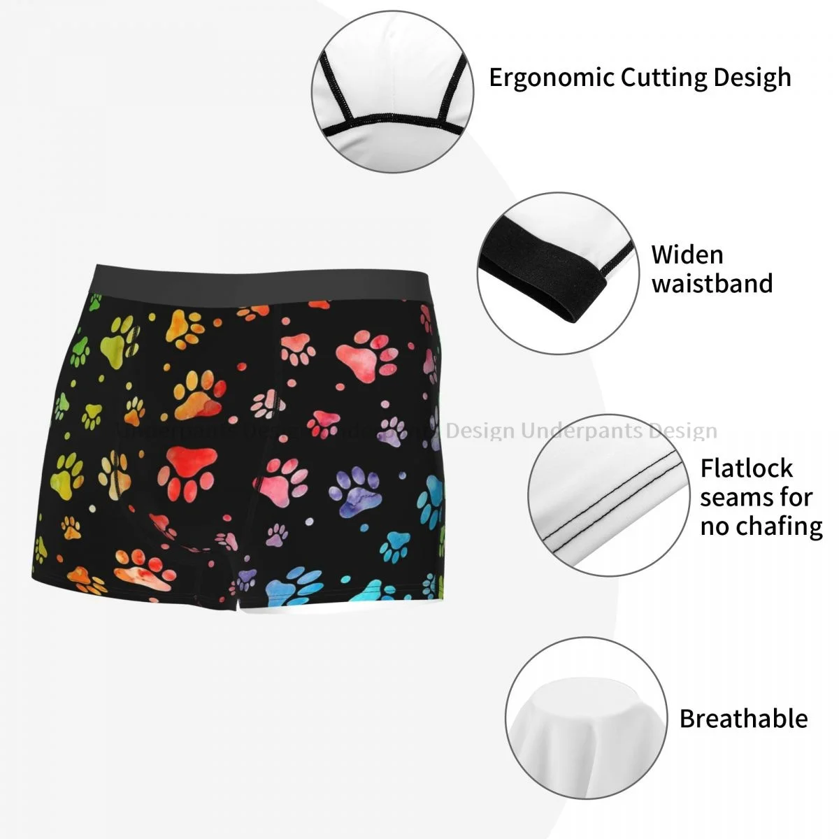 Paw Watercolor Colorful Animal Cute Forest Ocean Underpants Breathbale Panties Men\'s Underwear Ventilate Shorts Boxer Briefs