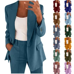 Ensemble Deux Pièces Élégant pour Femme, Veste Fine, Blazer Décontracté, Pantalon à Jambes Larges, Tenue de Bureau, Vêtements d'Affaires, Nouvelle Collection Été 2024