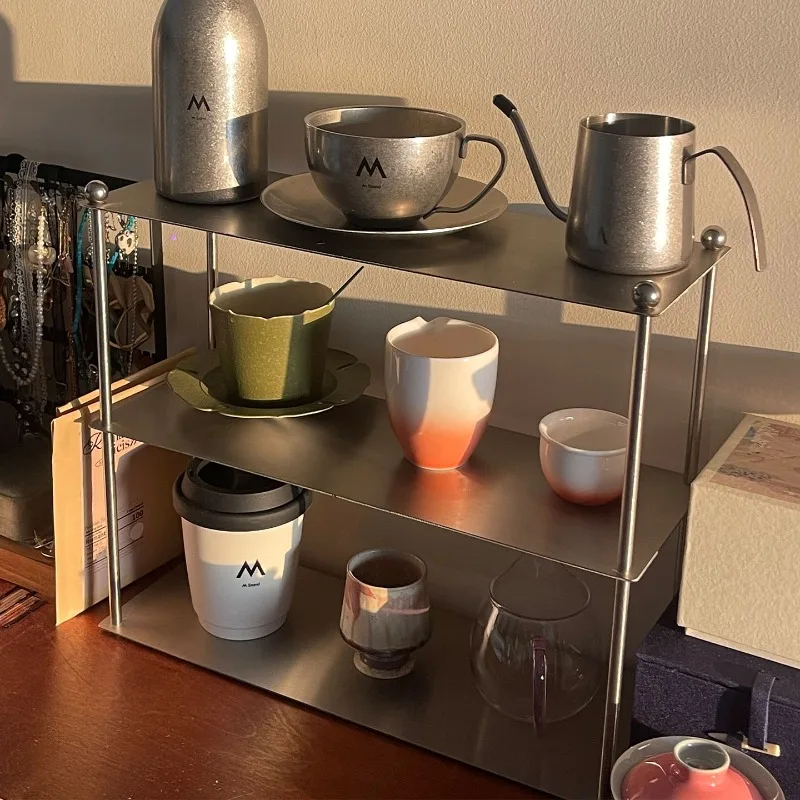 

Minimal stainless steel multi-layer rack medieval cup holder desktop finishing rack cosmetics perfume storage rack