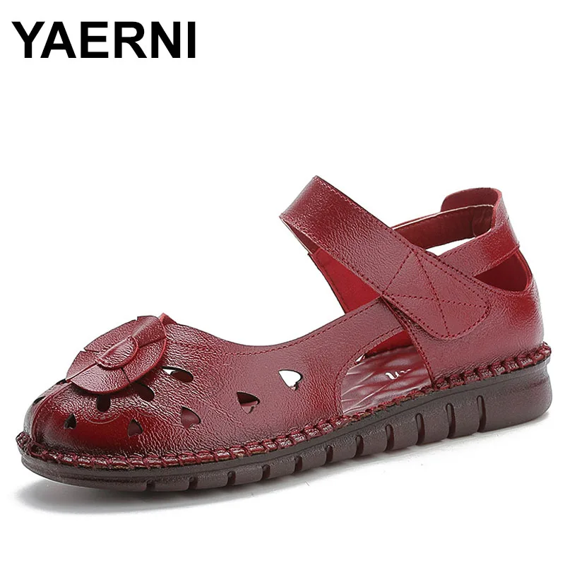 

Newest Gladiator Summer Genuine Leather Sandals Women's Big Size 35-42 Mom Sandals Ladies Handmade Non-slip Flats Shoes