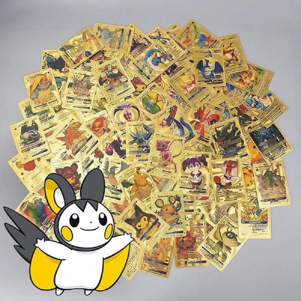

Pokemon Gold Foil Pikachu Cards Original Gold Silver Black Card Pokémon Game Holder Board Pack Series Children's Gift Cards Toys