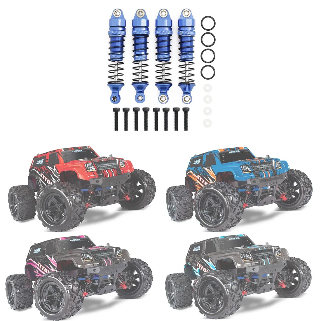 WOWFU-4 шт. металлический передний и задний амортизатор для Traxxas Latrax Teton Desert Prerunner SST 1/18 RC Truck, детали для обновления автомобиля WOWFU-4 шт. металлический передний и задний амортизатор для Traxxas Latrax Teton Desert Prerunner SST 1/18 RC Truck, детали для обновления автомобиля