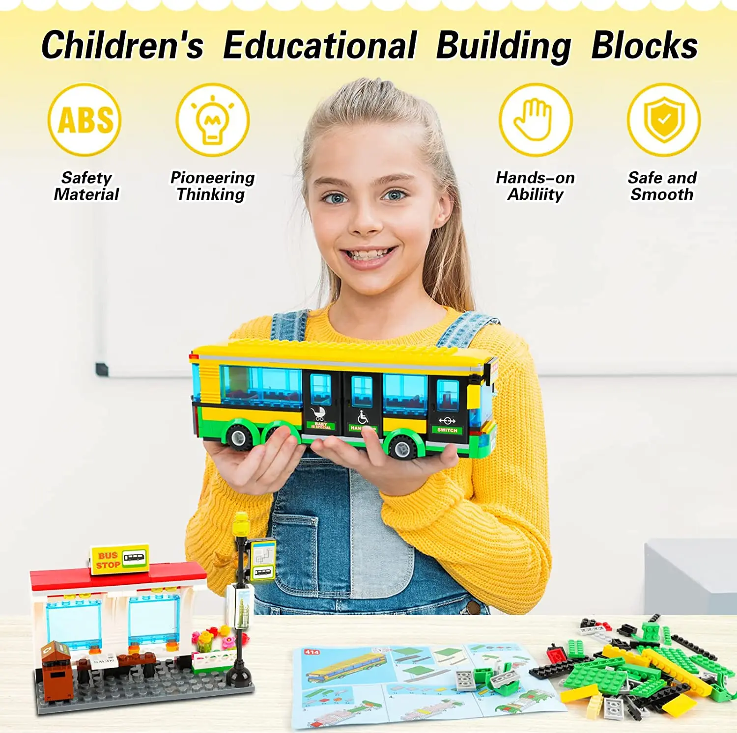 416Pcs City Town Bus Station Center Bus Station Building Kit Best Learning Roleplay Stem Block Play Toys Gift For Boys Girls