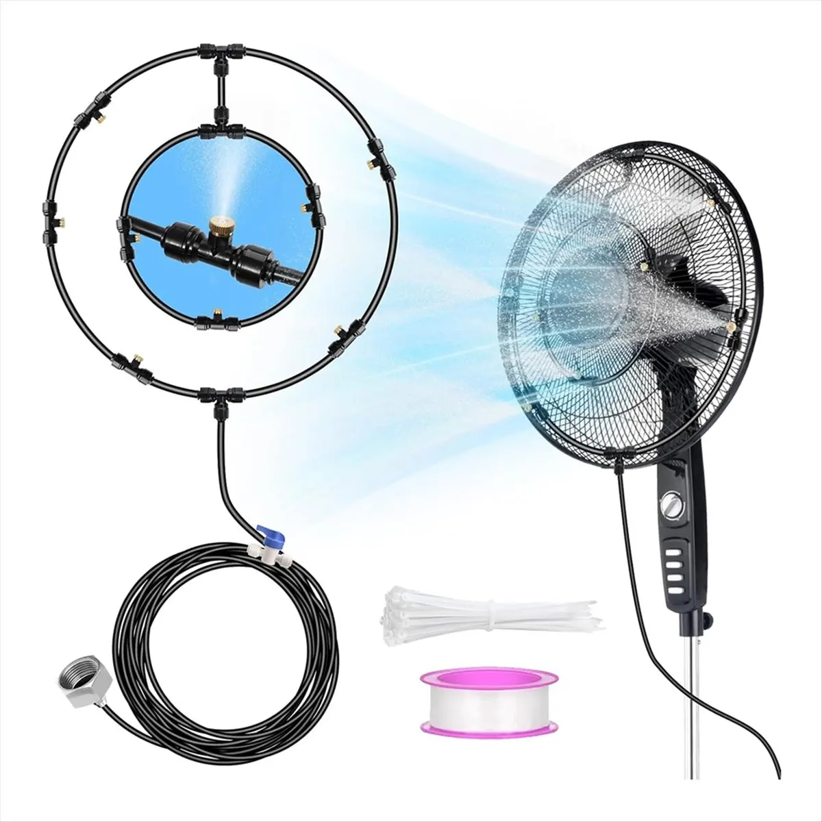 ABPP Fan Misting Kit for Outside Patio,Water Misters for Cooling Outdoor Fan Misting Cooling System 26.3 FT Misting Line