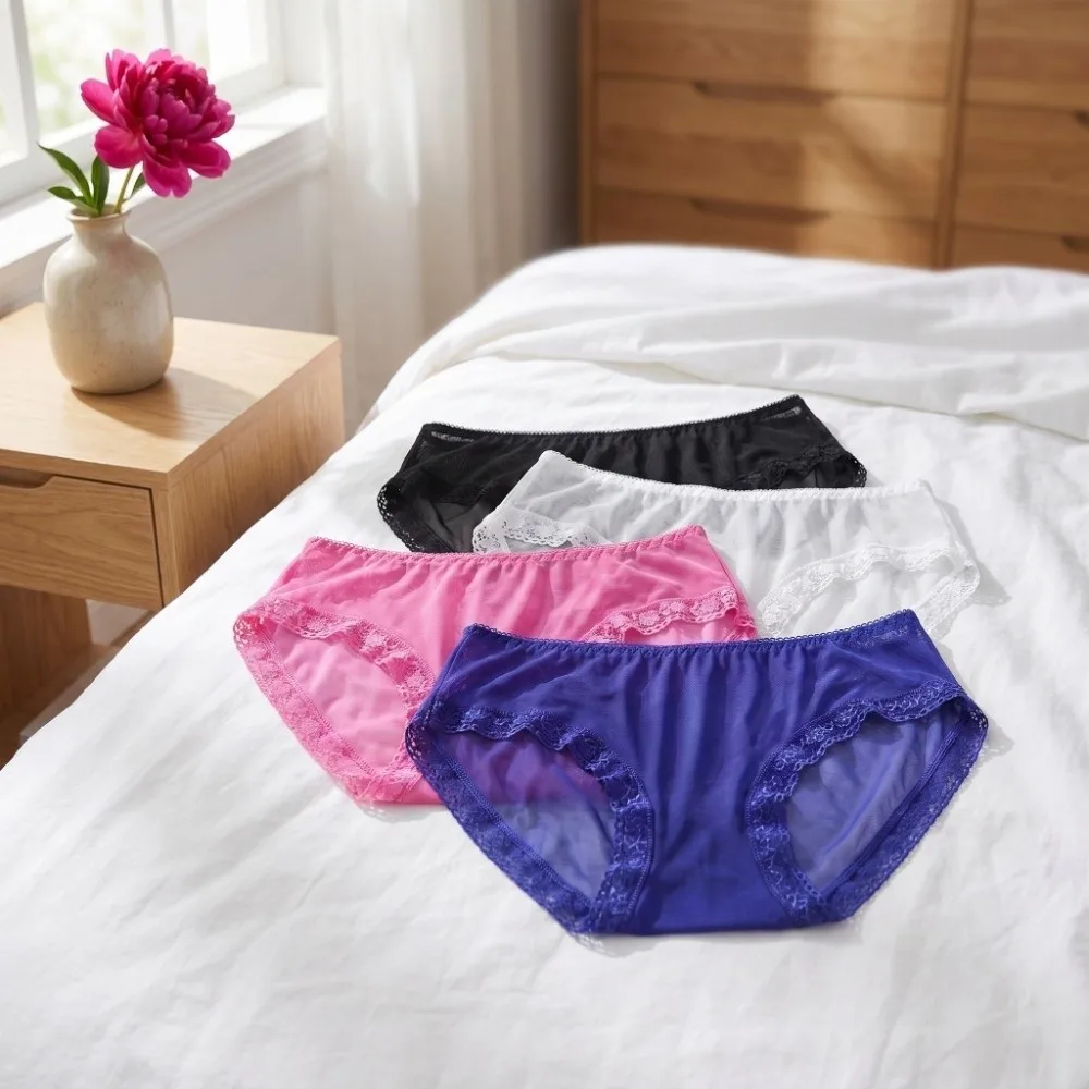 Low Waist Sheer Mesh Lace Thong Transparent Seamless Lace Flower Briefs Women Hollow Lingerie Romantic T Panties Home