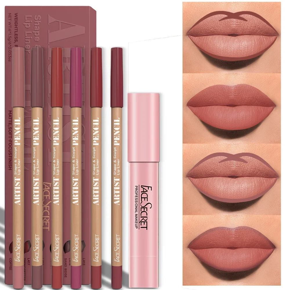 Set da 7 pezzi Set per trucco Set per labbra opaco e rossetto Set per labbra opaco impermeabile a lunga durata Set per trucco quotidiano e confezione regalo Set di pastelli per labbra