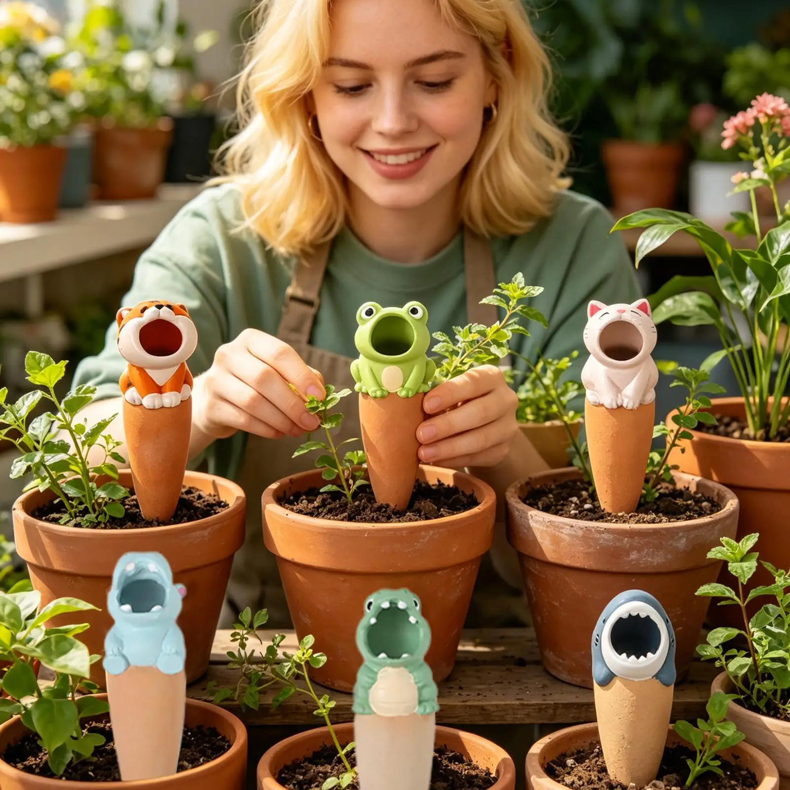 Plant Watering Devices 6 Pieces Slow Release Animal Shape Terracotta Waterer Plant Self Watering Globes For Outdoor Indoor Home
