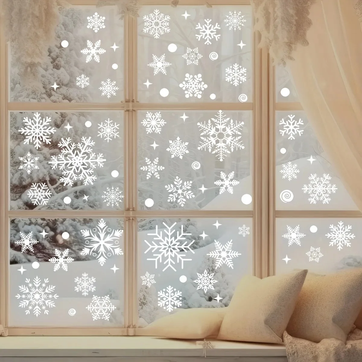 4 sheets/set Christmas Window Stickers - Static White Snowflake and Winter Decorations, Reusable Plastic Holiday Decoration