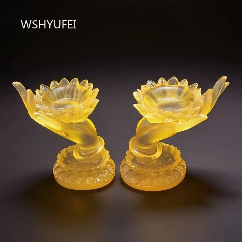 2pcs Buddha Hand Lotus Candlestick Resin Buddhist Candlestick Enshrine Buddha Hall Decoration Household Altar Table Ornament