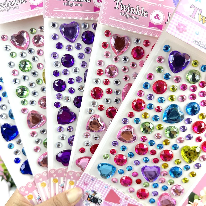 3D Edelstein Diamant Aufkleber Für Kinder Bling Glitter Liebe Herz Runde Acryl Strass Scrapbooking Belohnung Aufkleber Kinder DIY Spielzeug