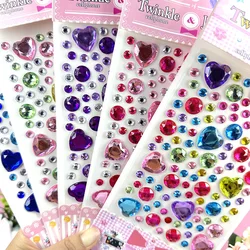 3D Gem Diamond Stickers For Children Bling Glitter Love Heart Round Acrylic Rhinestone Scrapbooking Reward Stickers Kids DIY Toy