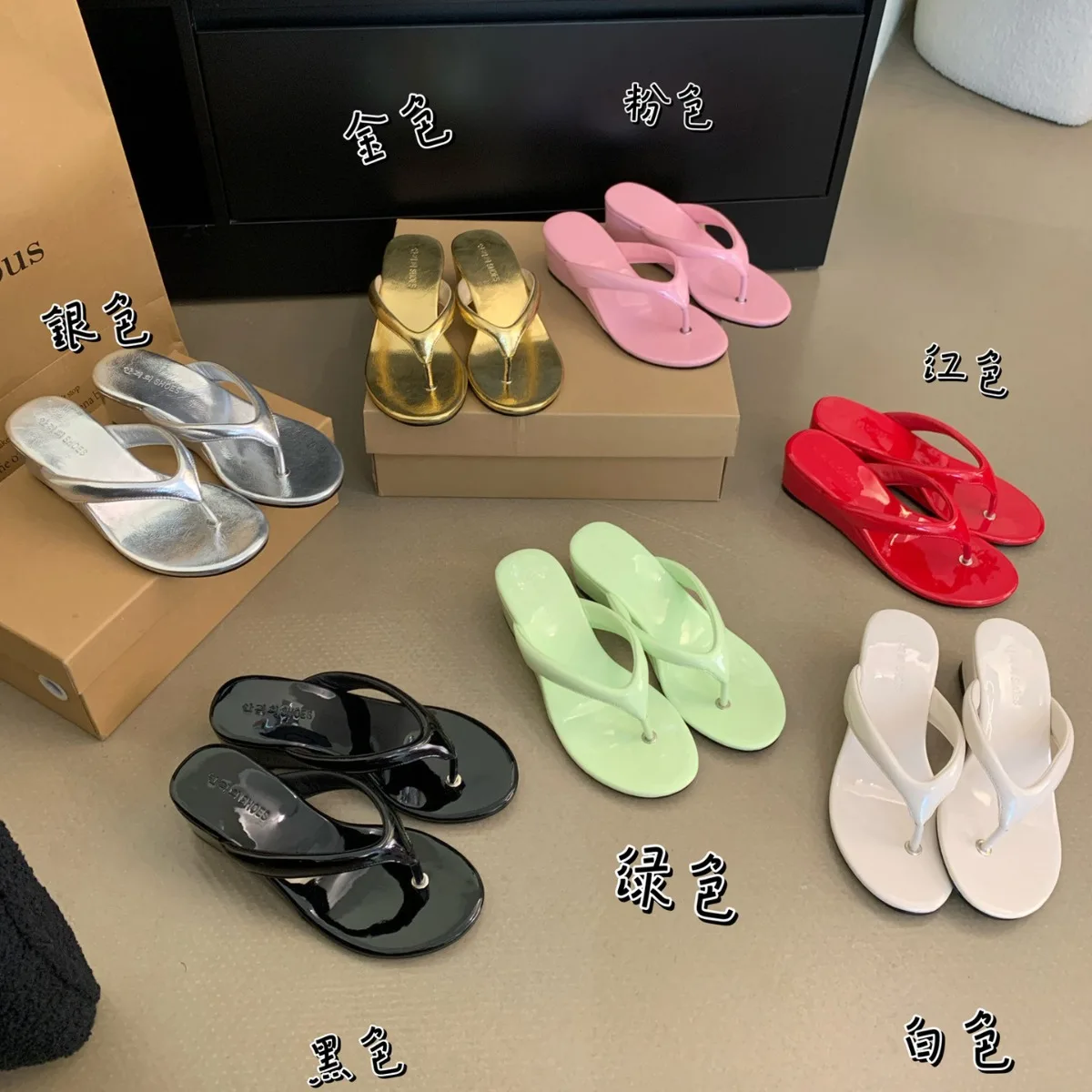 Shoes Woman 2024 Slippers Summer Rubber Flip Flops Heeled Mules Pantofle On A Wedge Low Candy Colors Luxury Slides Hawaiian High