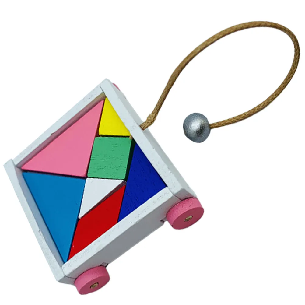 

1Set Mini Tangram Pull Cart Wooden Trolley for Mini House Decoration Tabletop Adornment Craft Layout Prop Tangram Jigsaw Puzzle