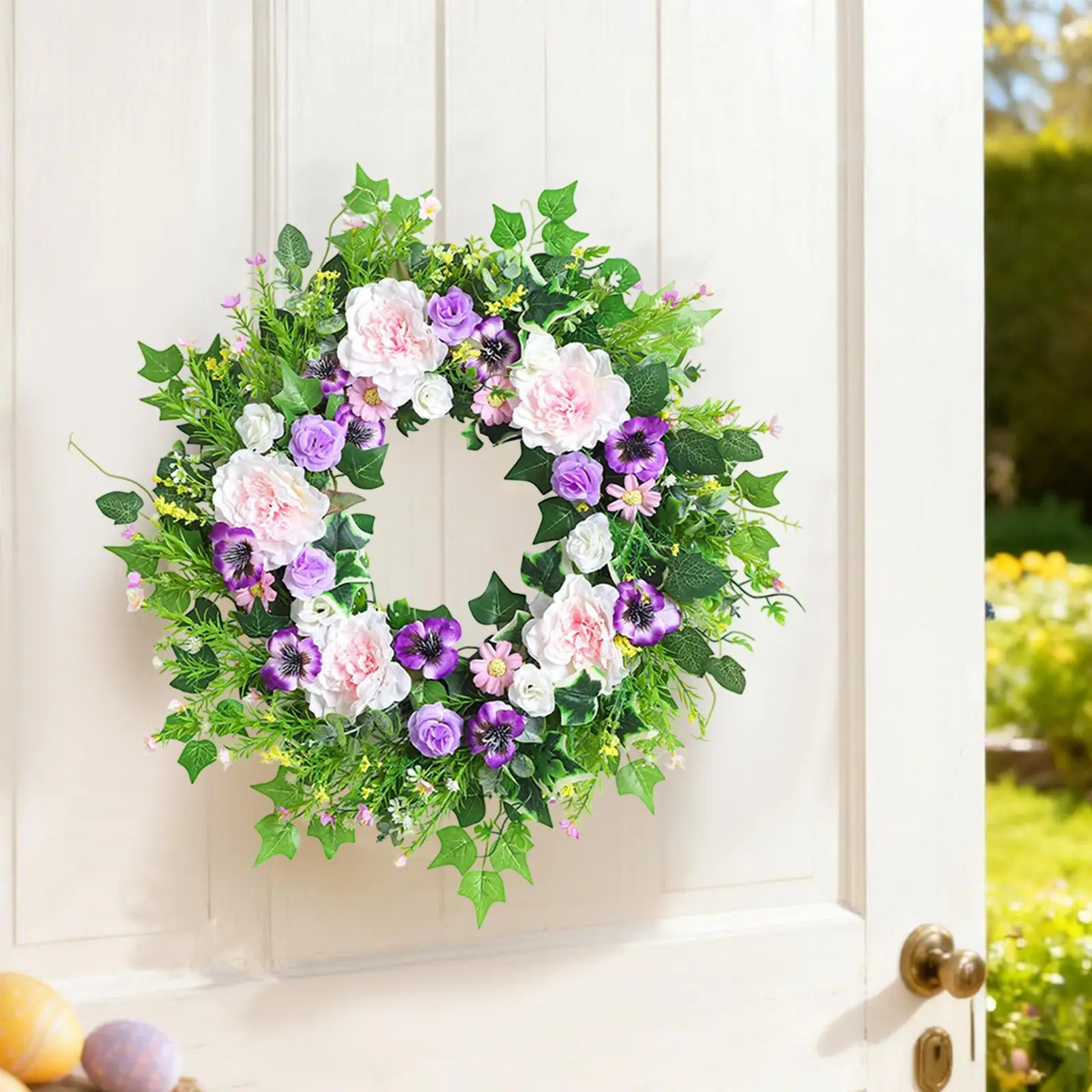 

Весенне-летний венок для входной двери, зеленые листья, украшение для дома, цветочный венок для окна, сада, улицы, камина, на годовщину