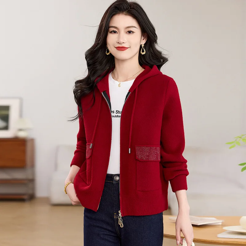 

Women's Spring and Autumn 2025 New Small Loose Zipper Hooded Cardigan Imitation Mink Velvet Jacket