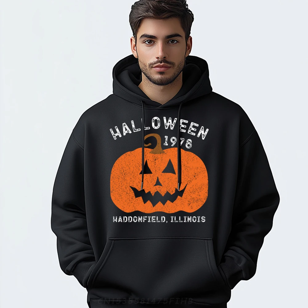 

Halloween 1978 Holiday Spooky Scary Pumpkin Haddonfield Grey Hoodie Graphic Tee Men's Sweatshirts Lovers Day