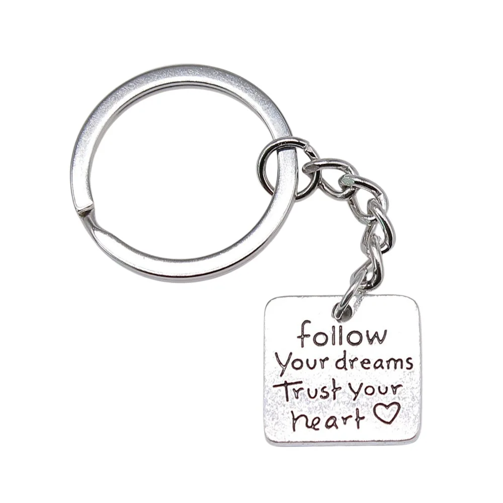 Keychain Holder Vintage Handmade Antique Silver Color 19x19mm Follow Your Dreams Trust Your Heart Pendant Keyring