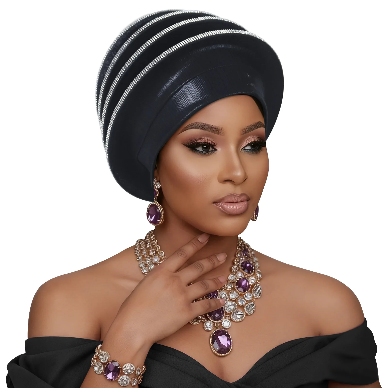 

Novelty Diamonds Beret Turban Caps for Women African Auto Gele Female Beanies Multi-layer Nigeria Headpiece Bonnet Indian Cap