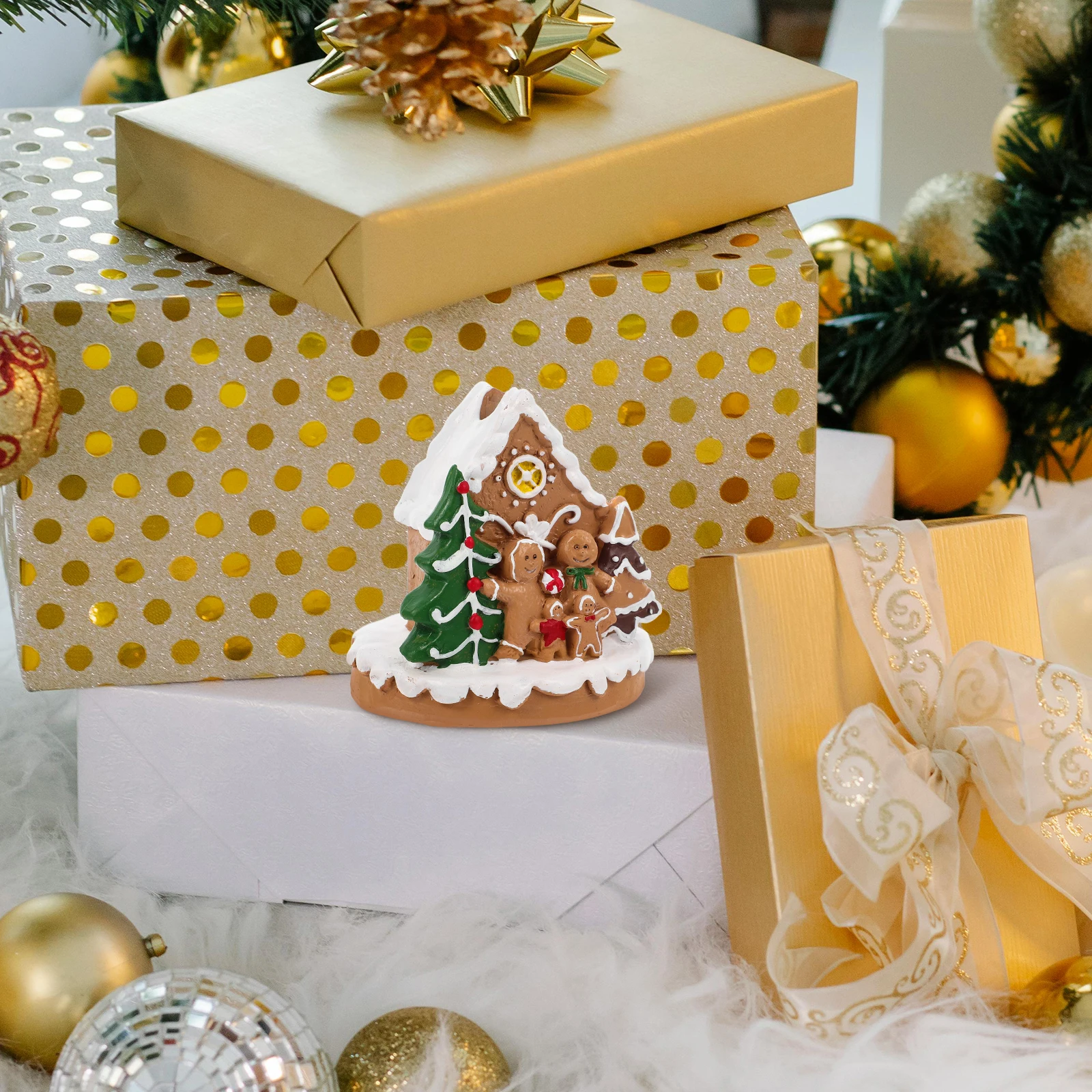 

Luminous Xmas Mini Resin Gingerbread Decoration Christmas Party Centerpiece Holiday Table Ornament Festive Home Decor
