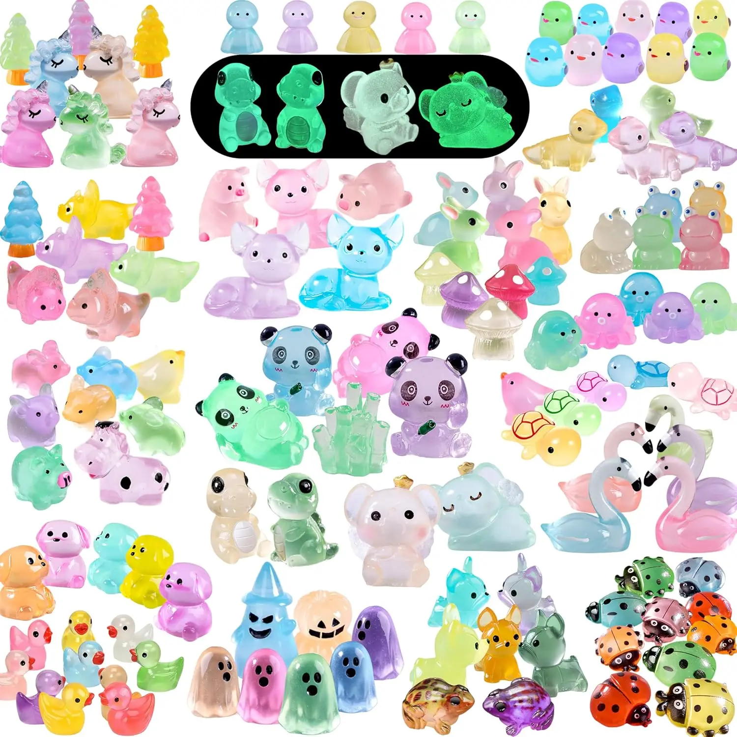 

130 шт. светящихся в темноте миниатюрных фигурок животных из смолы для декора сказочного сада, аквариума и бонсай