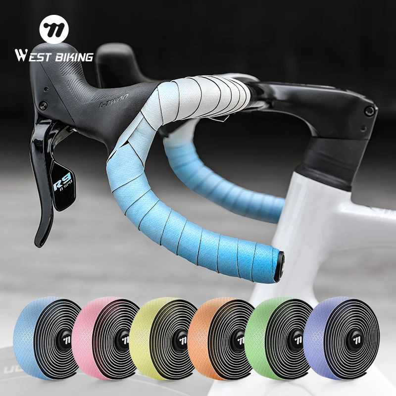 

WEST BIKING Bicycle Handlebars Strap Gradient Color Road Bike Handle Bar Tape Cycling Anti Slip Handle Belt With Bar End Plugs