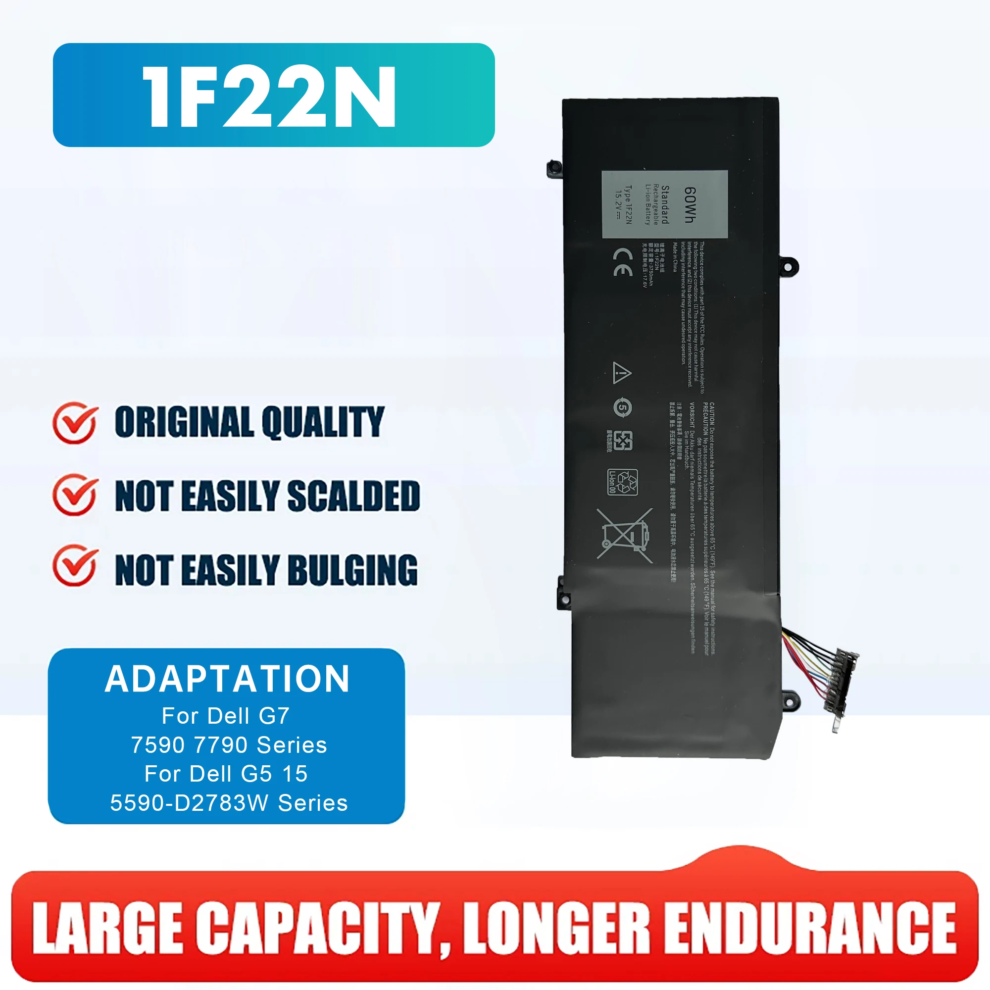 

Good 1F22N 15.2V 60WH Laptop Battery For DELL ALIENWARE 2018 M15 M17 R1 P82F P40E P79F P37E Inspiron G5 5590 G7 7590 7790
