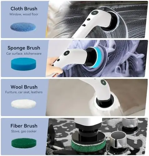 

Cordless Electric Spin Scrubber, IPX7 Waterproof, 8 Brush Heads, Adjustable Handle for Bathroom, Kitchen, Home