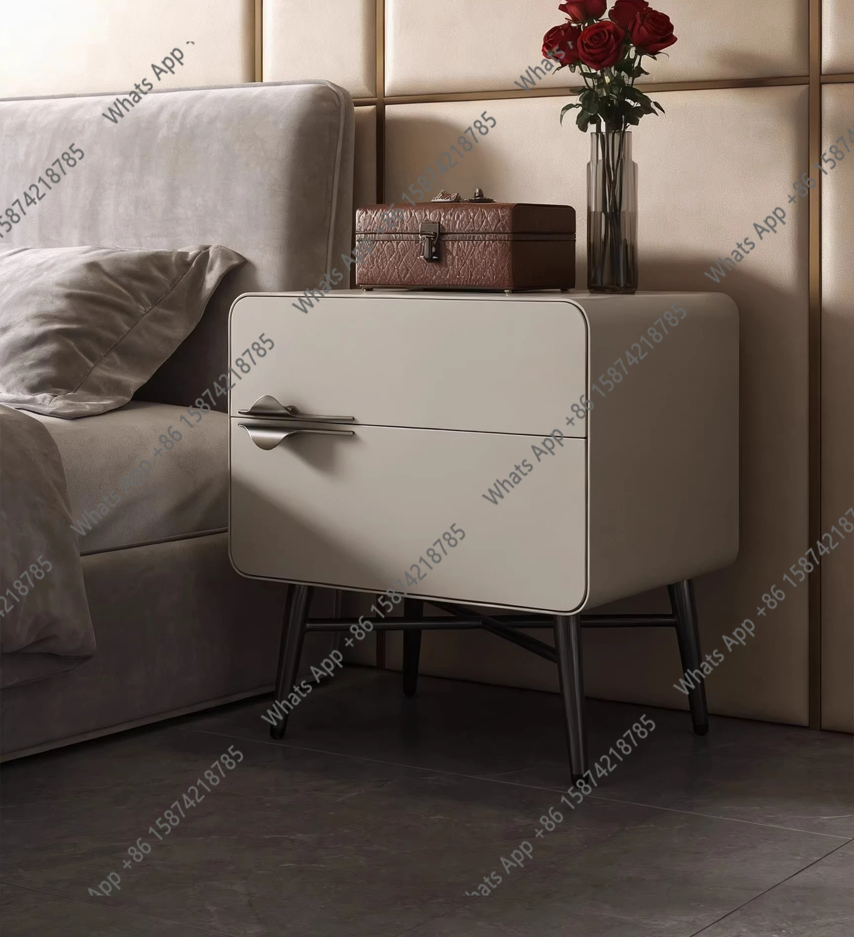 

New Italian minimalist bedside table modern minimalist bedroom designer high-end paint fashionable