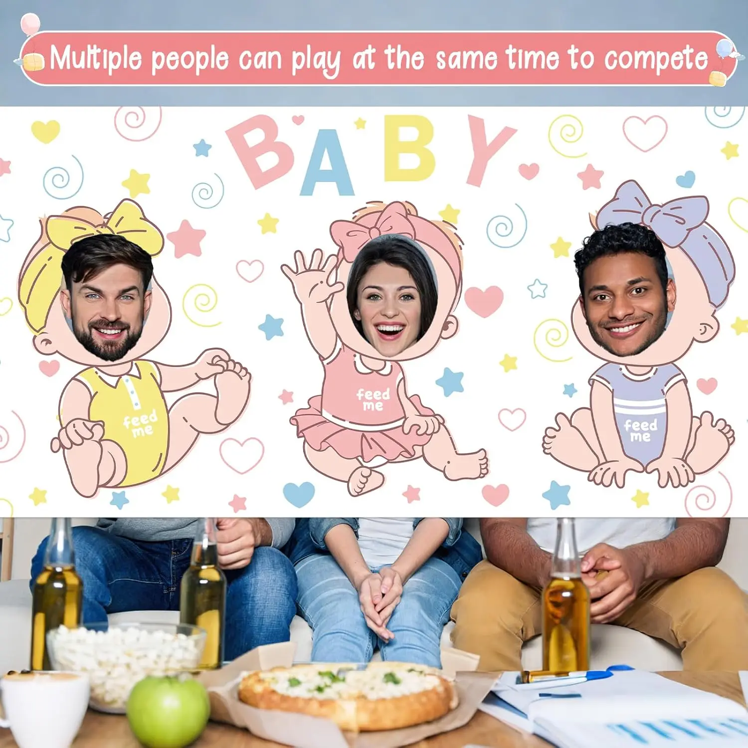 Fondo para juegos de Baby Shower, Juego de Baby Shower 'Alimenta a mi bebé', Fondo para fiesta, Banner de juegos '¿Quién es el papá del bebé?', Divertido para despedida de soltera