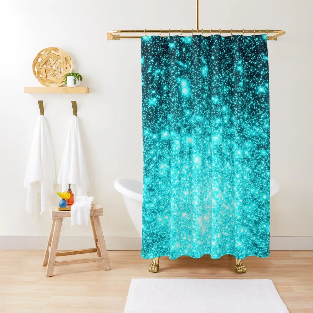 

Teal Galaxy Sparkle Stars Ombre Shower Curtain Bathroom Deco Bathroom Accessories Shower For Bathroom Box Curtain