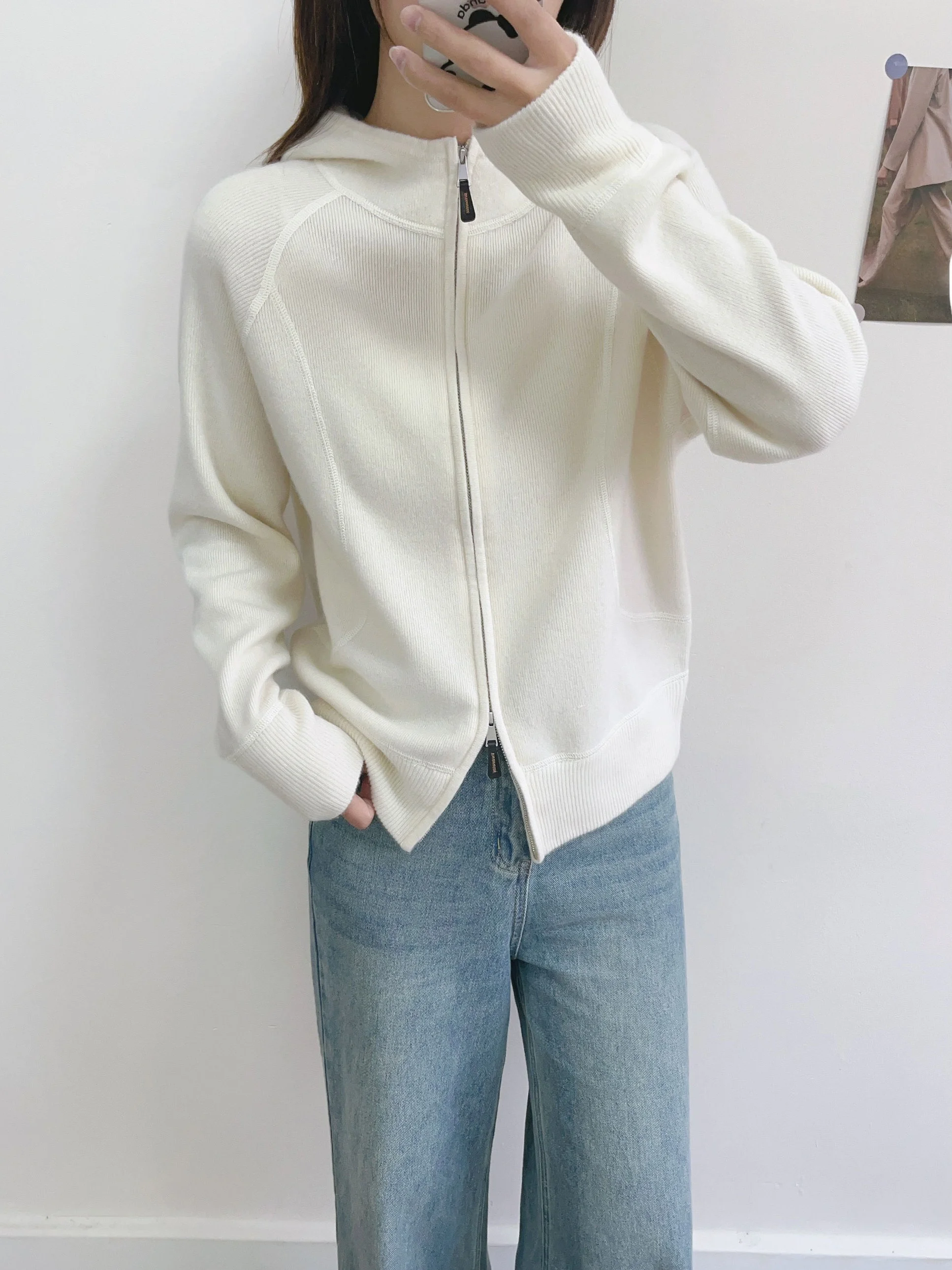 

Зима 2025 г., женский шерстяной вязаный кардиган на молнии, мягкий теплый пригородный длинный свитер обычного кроя, пальто