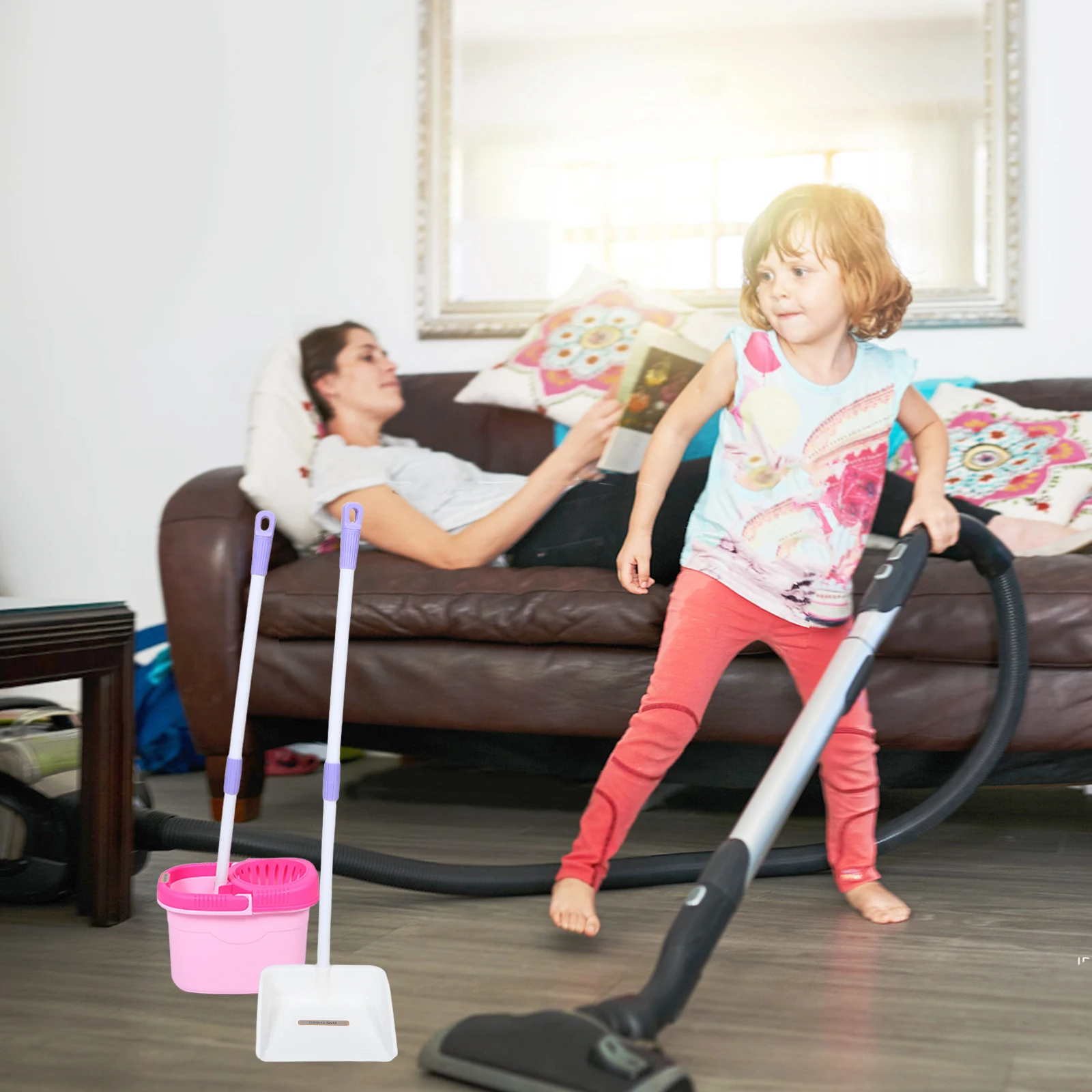 Herramientas de limpieza, juguetes para niños, suministros para Mini juego, escoba pequeña y recogedor, Kit de Cosplay para niños